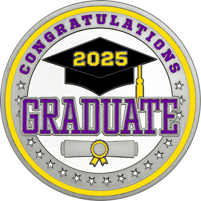 Purple "Congratulations Graduate" with Yellow 2025, Rim, Tassel & Ribbon
